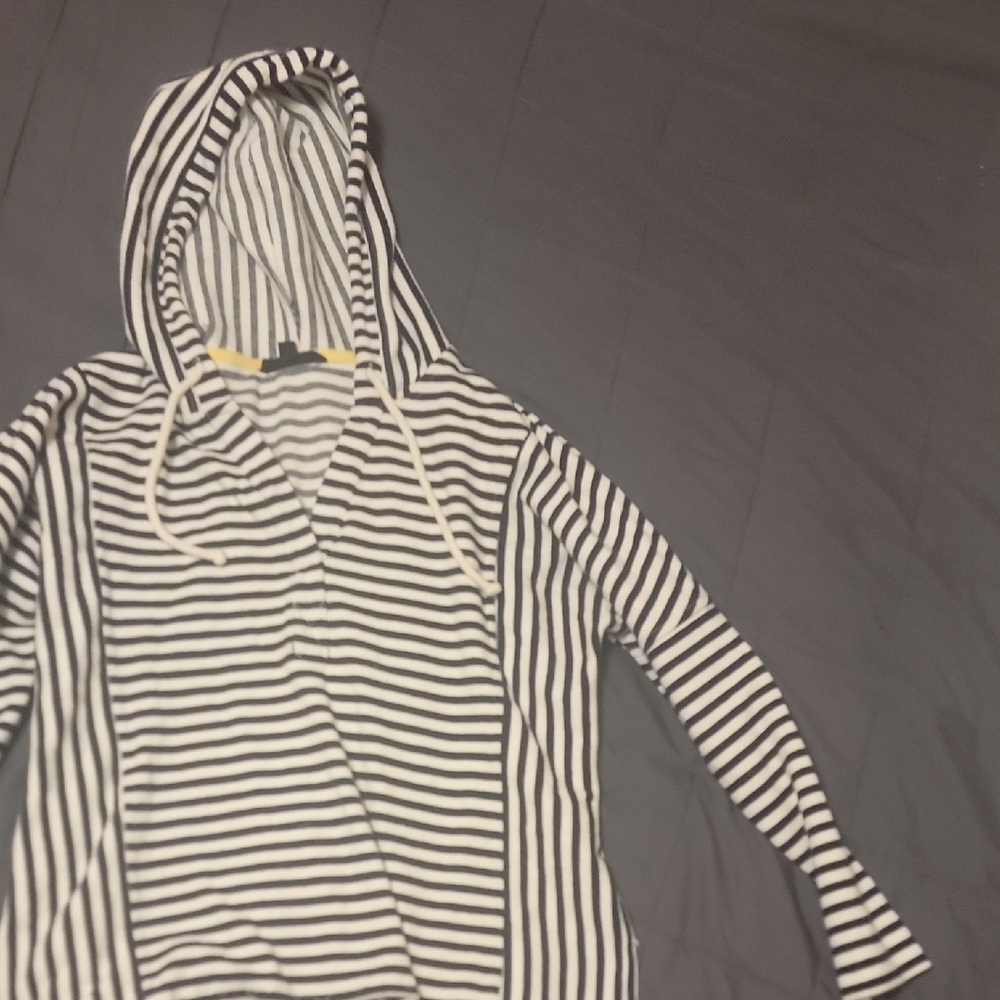 Jane Delancey Striped Hooded Pullover - Black and White